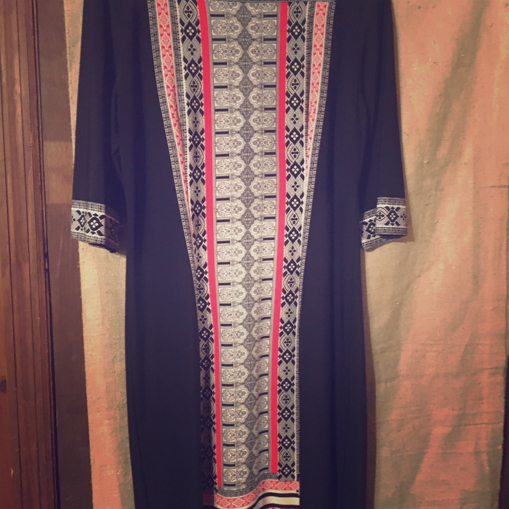Black print midi dress